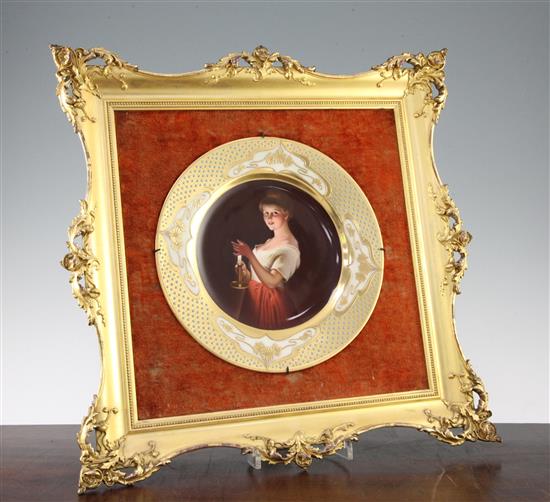 A Vienna style porcelain cabinet plate, c.1900, 24.5cm, with later frame